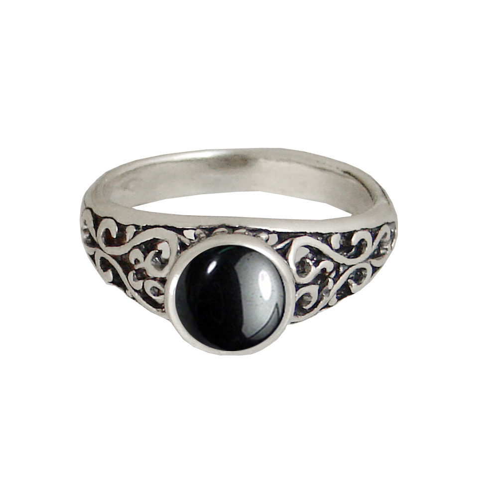 Sterling Silver Filigree Hearts Ring With Hematite Size 10 Sterling Silver Filigree Hearts Ring With Hematite Size 10